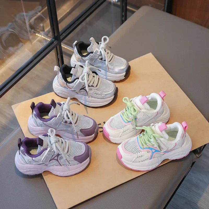 Kids Sneakers Mesh Breathable Girls Running Shoes Non-slip Thick Soft Sole New Children Sports Shoes Mesh Breathable Trendy