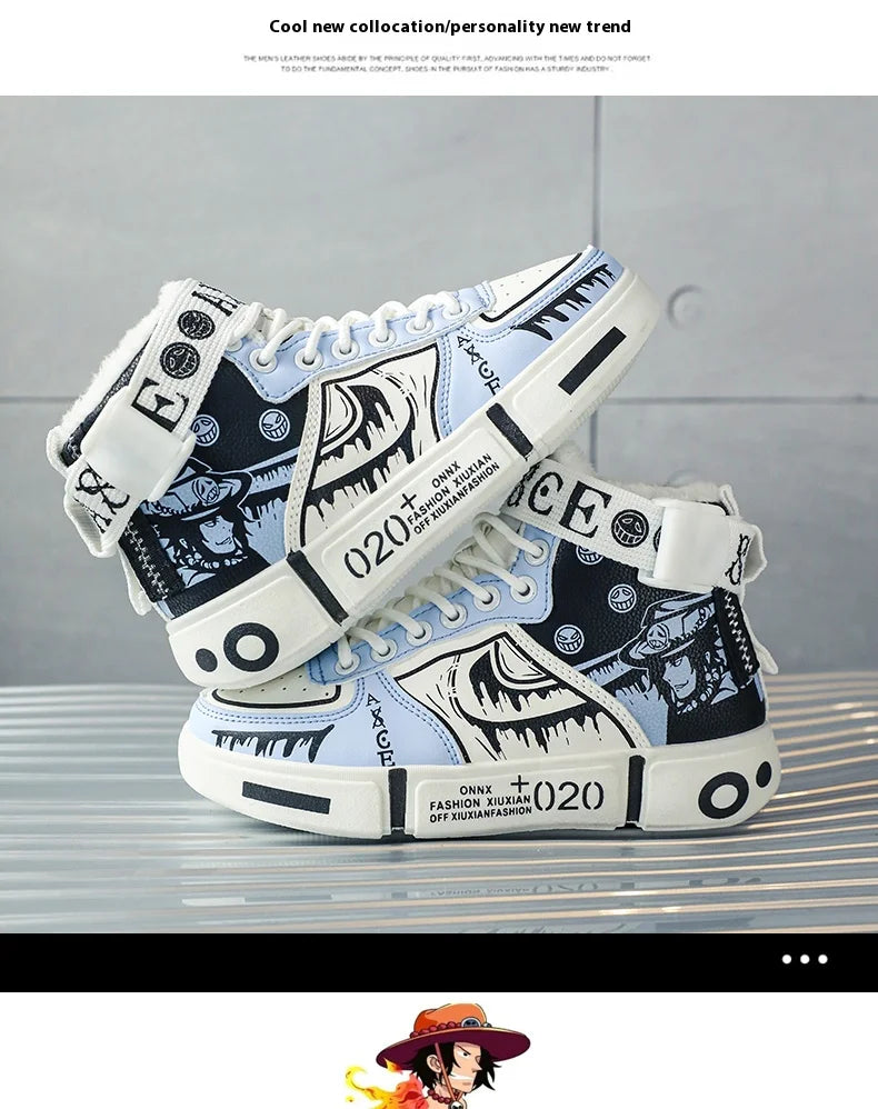 Boys' high-top sneakers Autumn/Winter new style children's sports shoes Buckle student soft-soled fleece casual shoes