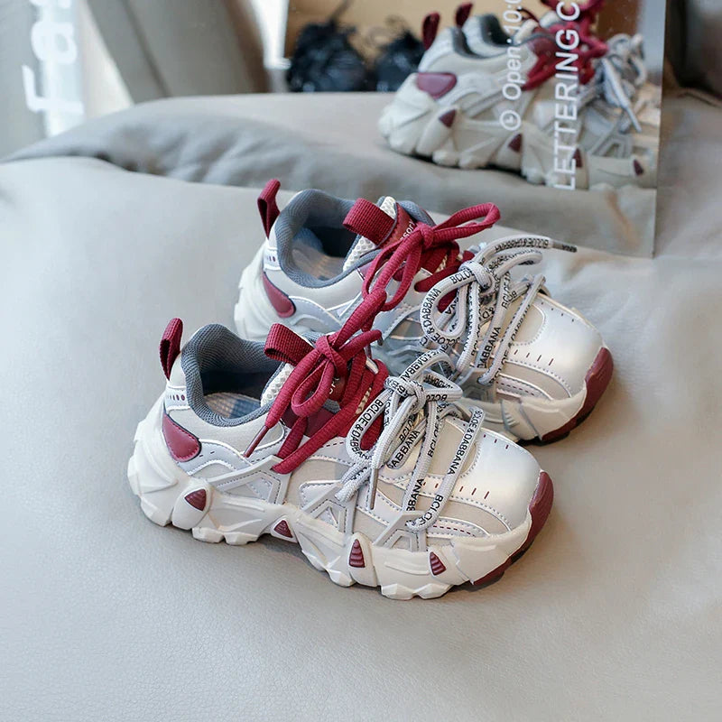 Children's Sneakers Four Seasons Leather Boys Girls Single Shoes 3-18 Years Old Black Soft Bottom Non-slip Kids Running Shoes