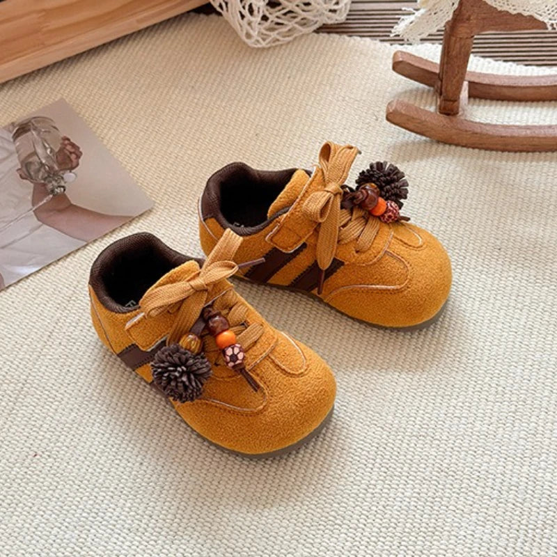 Girls Casual Sneakers 2025 Autumn New Toddler Flat Shoes Flower Children Retro Classic Fashion Non-slip Kids Running Sport Shoes