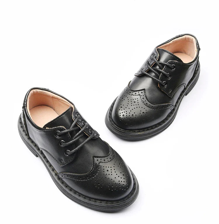 Boys Hollow Out Shoes Leather for Kids Party Wedding Dance Shoes Dress School Toddler Fashion Children Shoe Flat Black Brown