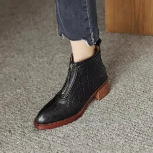 Women's Short Boots 2025 New Autumn Winter Zipper Vintage Chunky Heel Middle Heel Shoes Comfortable Warm Non Slip Fashion Boots