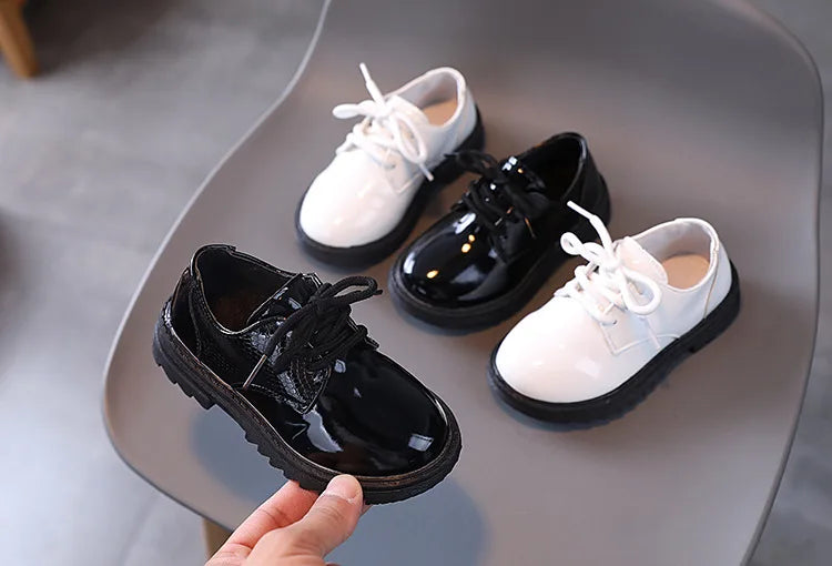 Boys Performance Leather Shoes Spring and Autumn New 2023 Britain Style All-match Black Children's Fashion Black Lace-up Simple