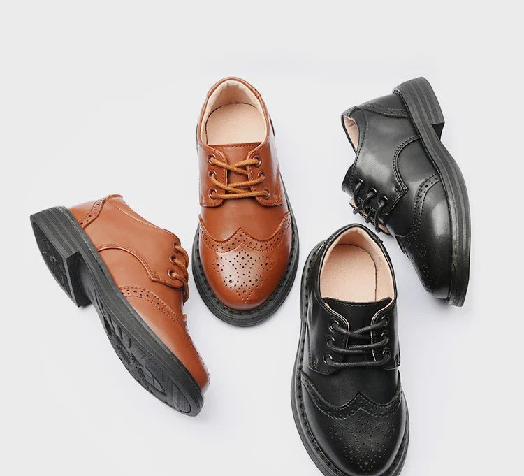 Boys Hollow Out Shoes Leather for Kids Party Wedding Dance Shoes Dress School Toddler Fashion Children Shoe Flat Black Brown