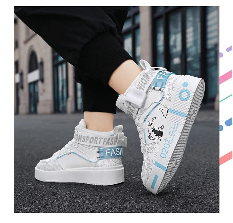 Brand Kids Board Shoes High Top Sports Shoes Boys Fashion Basketball Sneakers Leisure Girls Flats Children Casual Walking Shoes