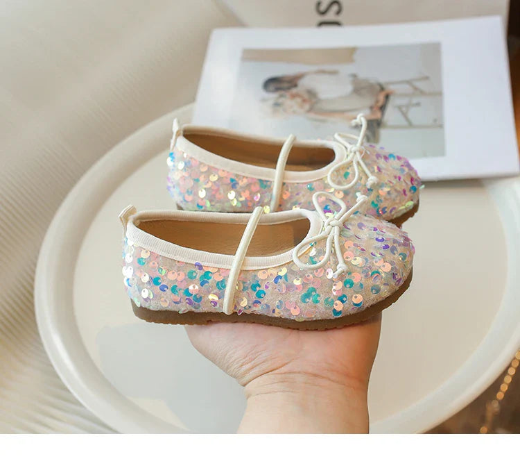 Girls' Shoes 2025 Spring New Fashion Little Girl Sequin Princess Shoes Soft Sole Girls' Shallow Mouth Single Shoes Breathable