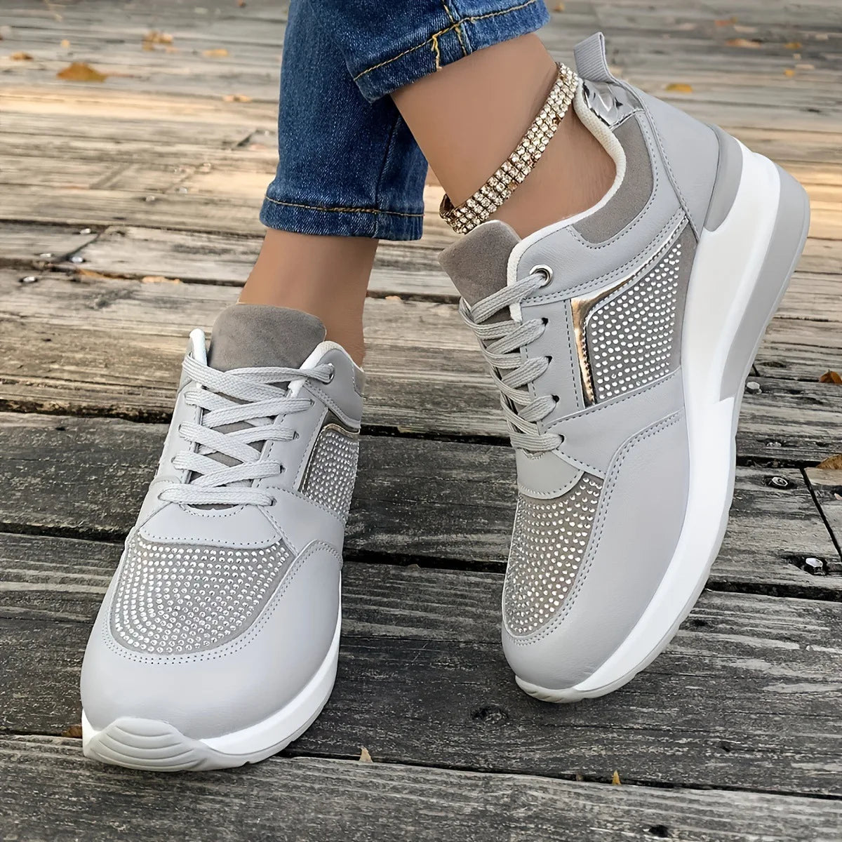 New Women's Sneakers Luxury Rhinestone Casual Shoes for Women Comfortable Platform Wedge Shoes Fashion Breathable Running Shoes