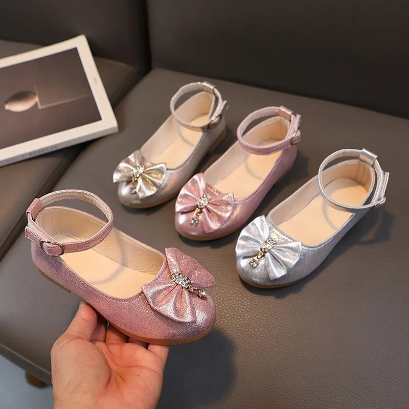 Girls Summer Versatile Rhinestone Fine Glitter Shoes Children Korean Version Bow Princess Sandals Girl Fashion Show Casual Shoes
