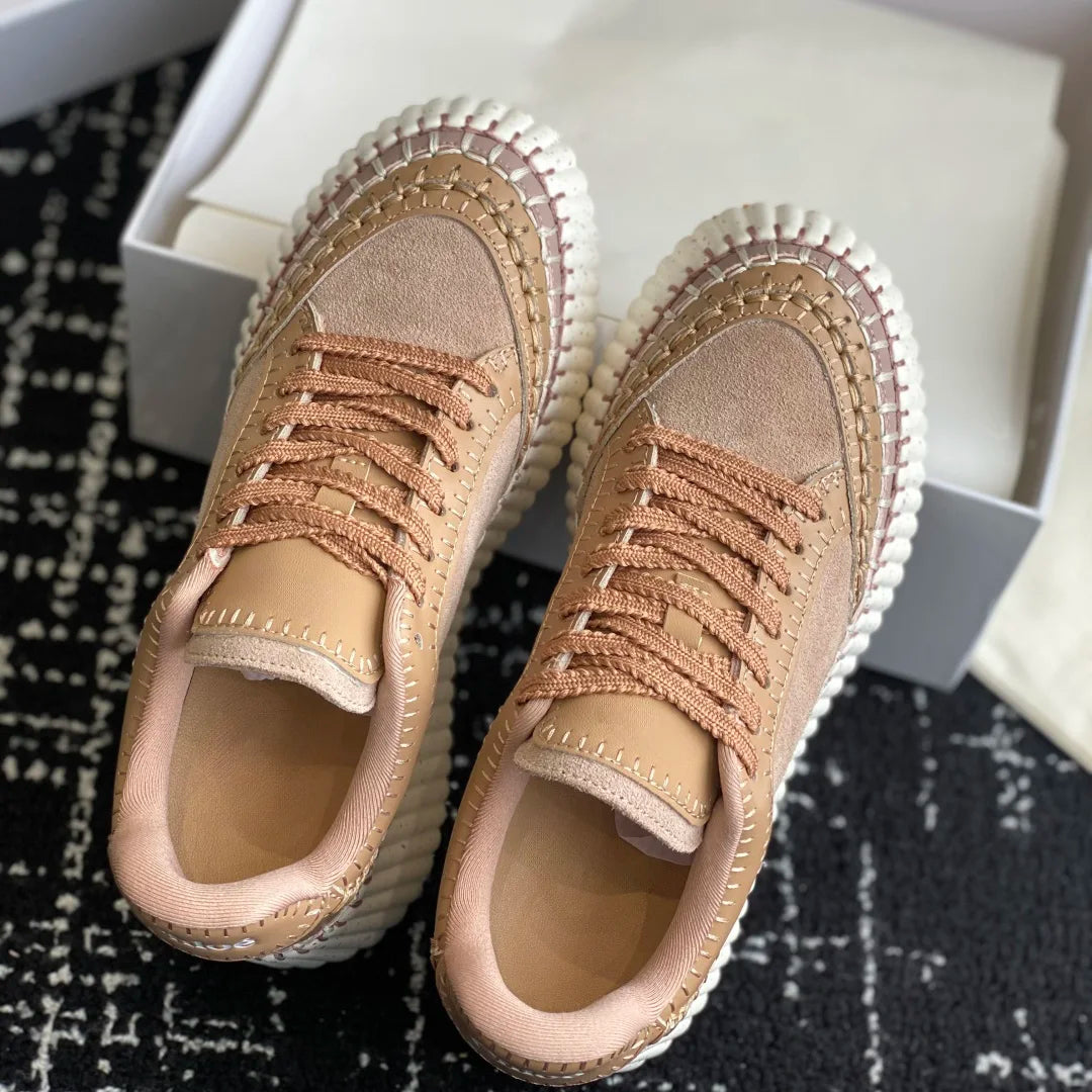 Hot-selling New Women's Sneakers Platform White Shoes Wedge-heeled Casual Shoes Luxury Design Cowhide Material Size 35-40