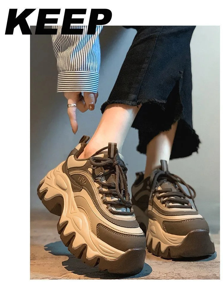 2024 New Sneakers Women Casual White Shoes Fashion Height Increasing Thick Bottom Spring Platform Leather Woman Chunky Sneakers
