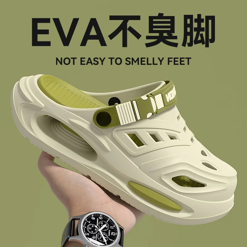 Thick-soled hole shoes for men, summer outdoor toe-caps slippers, sports sandals with anti-slip and sand-crawling feeling