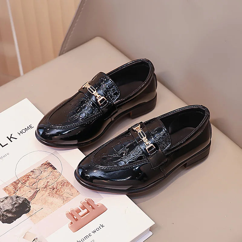 Children Leather Shoes Boys Formal Shoes Black Classic Point Toes Soft Bottom 2025 Spring Autumn British Style Kids Flat Shoes