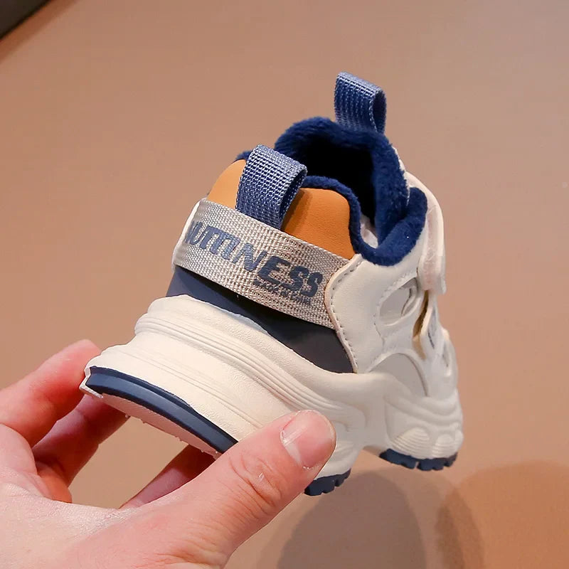 Warm Winter Kids Sneakers: PU Leather, Anti-Slip Rubber Sole, Lightweight Sports Shoes for Boys & Girls