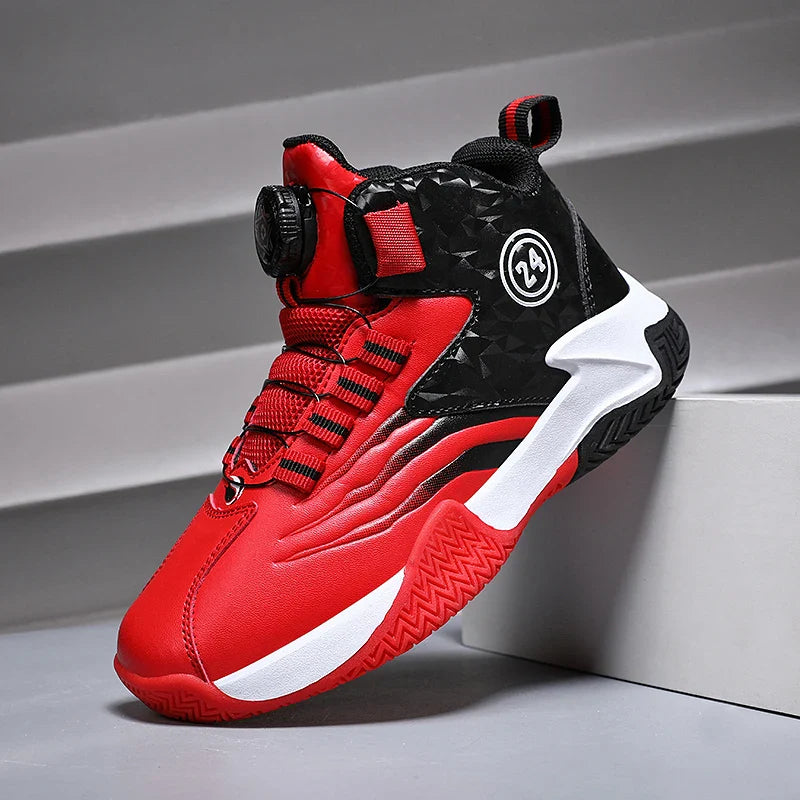 Kids Basketball Shoes Boys Rotary Buckle Sneakers Non-slip Child Trainer Basket Shoes Outdoor Children Sport Running Footwear
