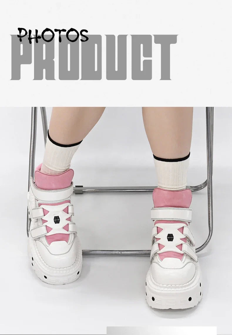 2025  Woman Sneakers New Punk Style Women Shoes Gothic Ankle Rock Boots Lace-up Heel Height Platform Shoes Woman Metal Decor