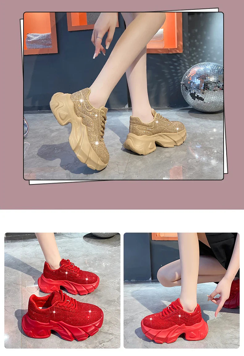 Shoes for Women 2024 New Shiny Rhinestone Women's Sneakers Shoes Autumn Korean Fashion Thick Sole Sports Shoes Zapatos De Mujer