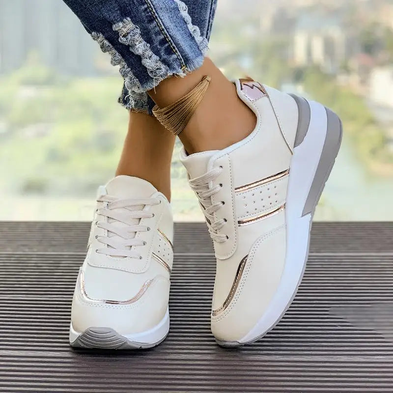 Women's White Wedge Sneakers Non Slip Comfortable Sports Shoes for Women Casual Outdoor Vulcanized Shoes Woman Walking Trainers