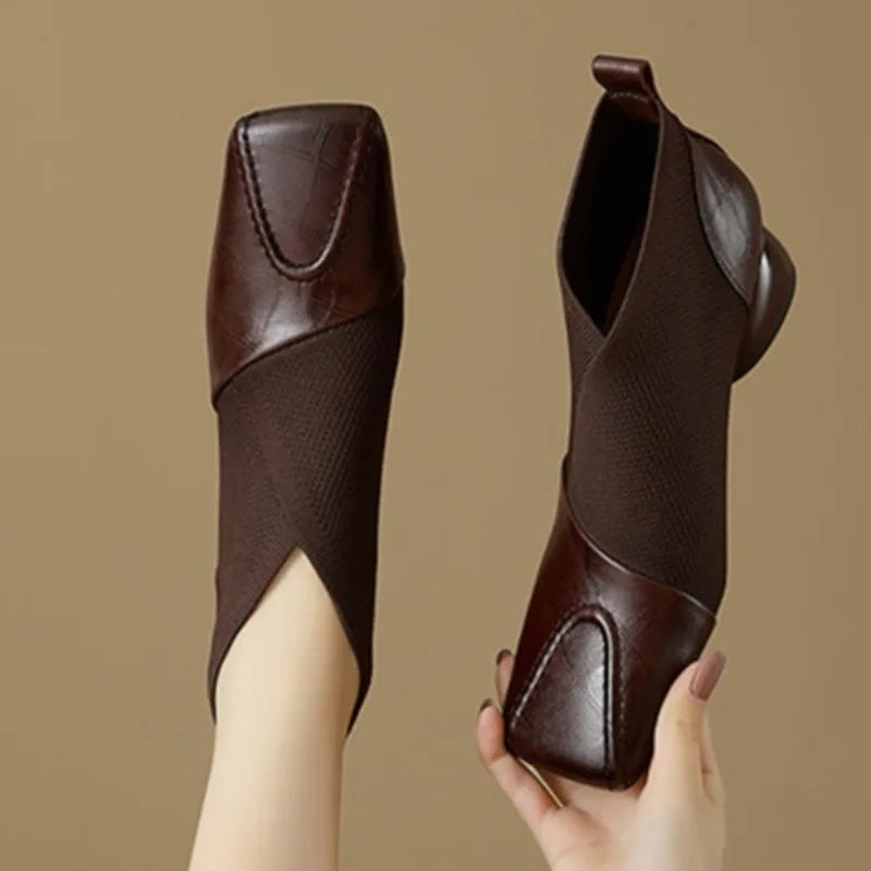 Fashion Short Boots for Women2025Autumn New Professional French Square Toe Square Heel Versatile Lightweight Chelsea Boots Trend