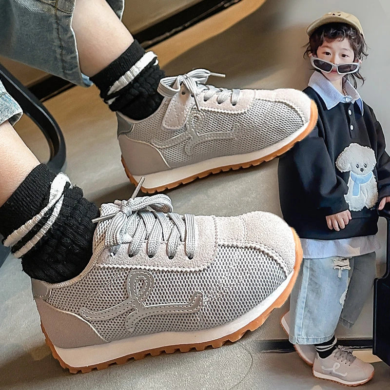 Children's Sneakers 3-18 Years Old Four Seasons Yellow Breathable Boys Girls Casual Shoes Gray Soft Non-slip Kids Running Shoes