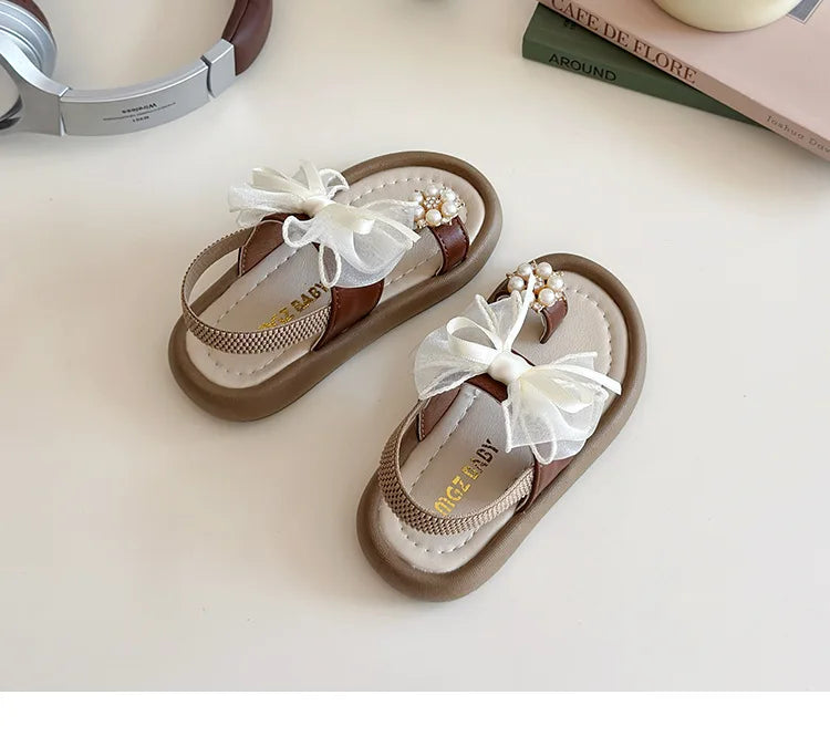 Summer Fashion Kids Platform Princess Shoes  Sandals Girls Rhinestone Straps Beach Shoes Soft Sole Ribbon Bow Versatile Sandals