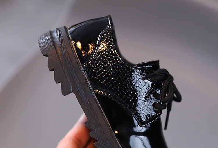 Boys Performance Leather Shoes Spring and Autumn New 2023 Britain Style All-match Black Children's Fashion Black Lace-up Simple