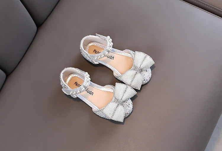 2026 Kids Shoes Summer for Girl Sandals Fashion Sequins Rhinestone Bow Girls Princess Shoe Soft Bottom