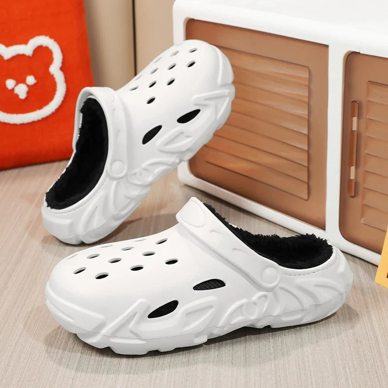 Winter Warm Home Slippers Men Waterproof Fur Clogs Slippers Garden Slippers Fuzzy Plush Slippers Bedroom Shoe For Indoor Outdoor (Available)