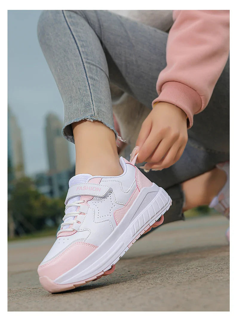 Kids Roller Skate Shoes Fashion Casual Sports Children 4-Wheels Sneakers for Boys and Girls Gift Nice Footwear