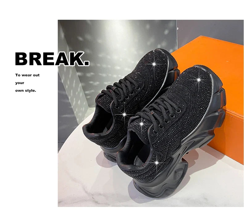 Shoes for Women 2024 New Shiny Rhinestone Women's Sneakers Shoes Autumn Korean Fashion Thick Sole Sports Shoes Zapatos De Mujer