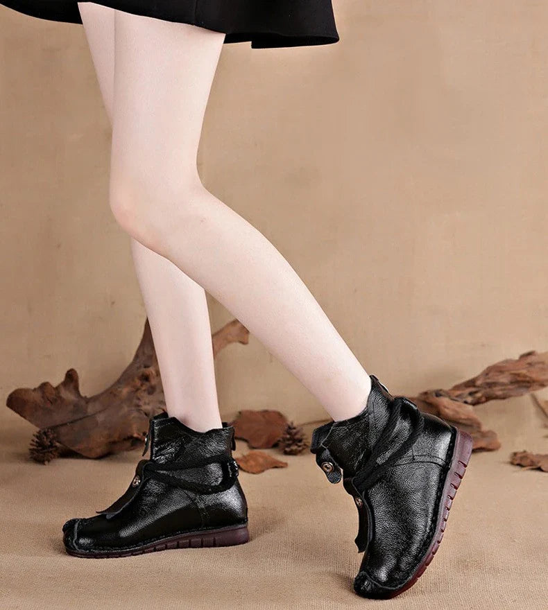 Women's Boots 2025 Autumn and Winter New Flat Soft Soled Short Boots National Style Vintage Womens Shoes Warm and Cotton Shoes