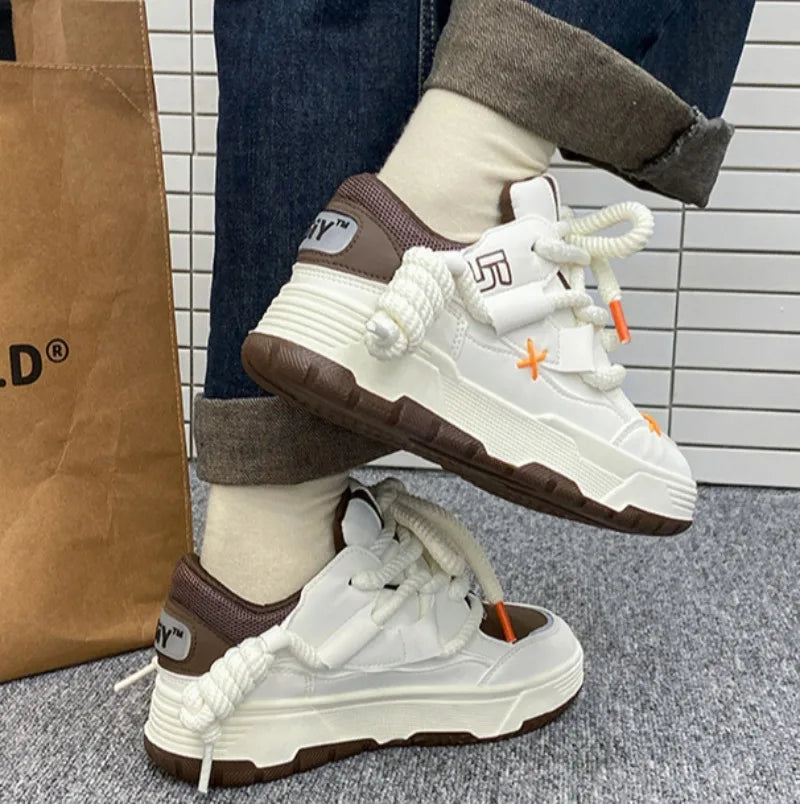 Trendy Women's Men Chunky Sneakers Versatile Casual Thick Soled Board Shoes Female Little White Shoes Walking Shoe Hombre Mujer