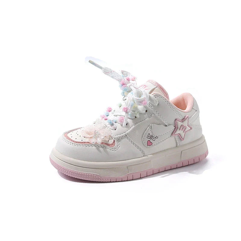 Girls' white sneakers 2025 autumn New leather breathable casual shoes, girls' soft-soled sports shoes and running shoes