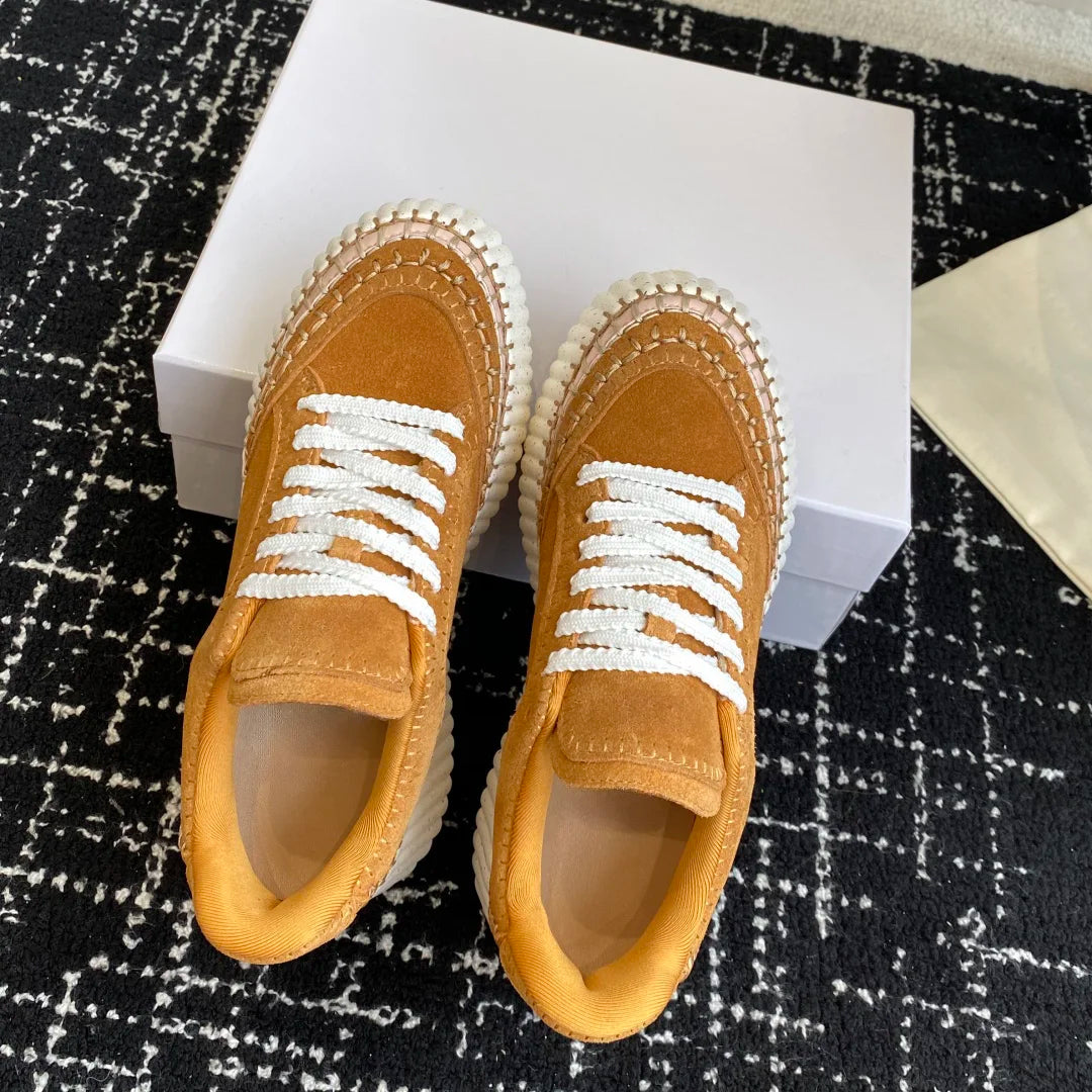 Hot-selling New Women's Sneakers Platform White Shoes Wedge-heeled Casual Shoes Luxury Design Cowhide Material Size 35-40