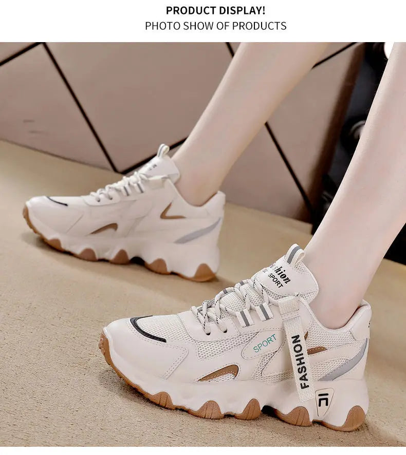 Zapatillas Mujer Sneakers Trendy Mesh Platform Sneakers Leather Shoes Breathable Socofy Casual Sports Shoes Women Flats2024