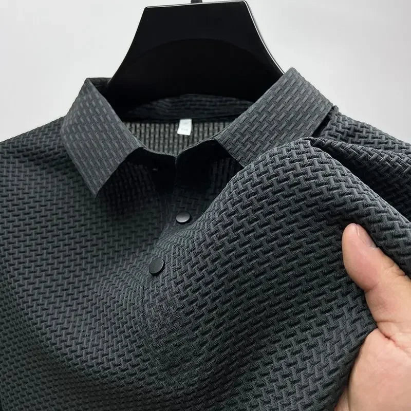 Brand Clothes Summer New Men's Short Sleeve T-shirt Ice Silk Cool and Breathable POLO Shirt Business Casual Sweat-absorbing Top  ( Available )