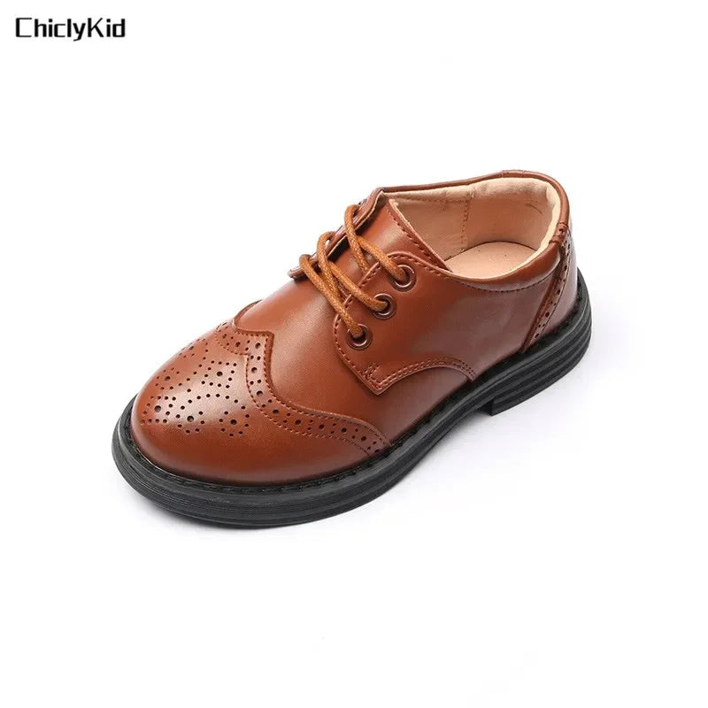 Boys Hollow Out Shoes Leather for Kids Party Wedding Dance Shoes Dress School Toddler Fashion Children Shoe Flat Black Brown