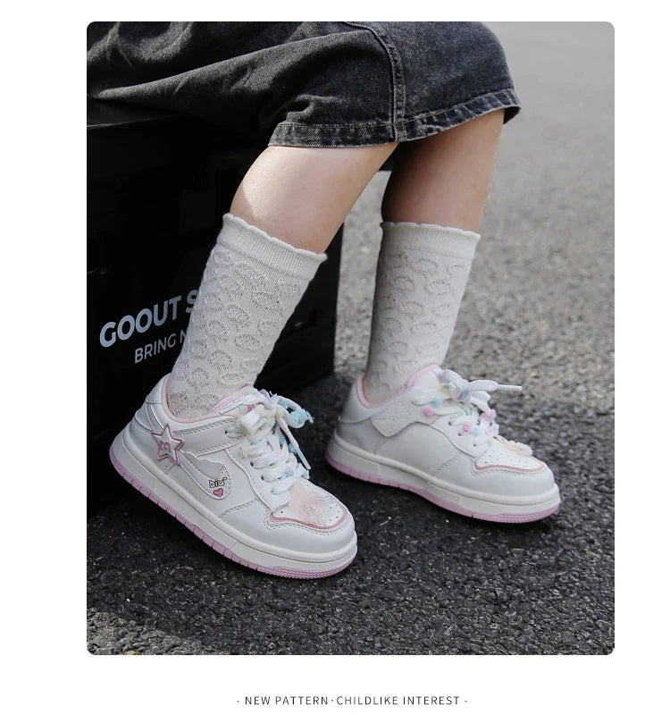 Girls' white sneakers 2025 autumn New leather breathable casual shoes, girls' soft-soled sports shoes and running shoes