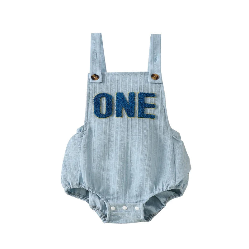 Baby Girls Boys Summer Romper Infant Sleeveless Letter Embroidery Button Casual Overalls