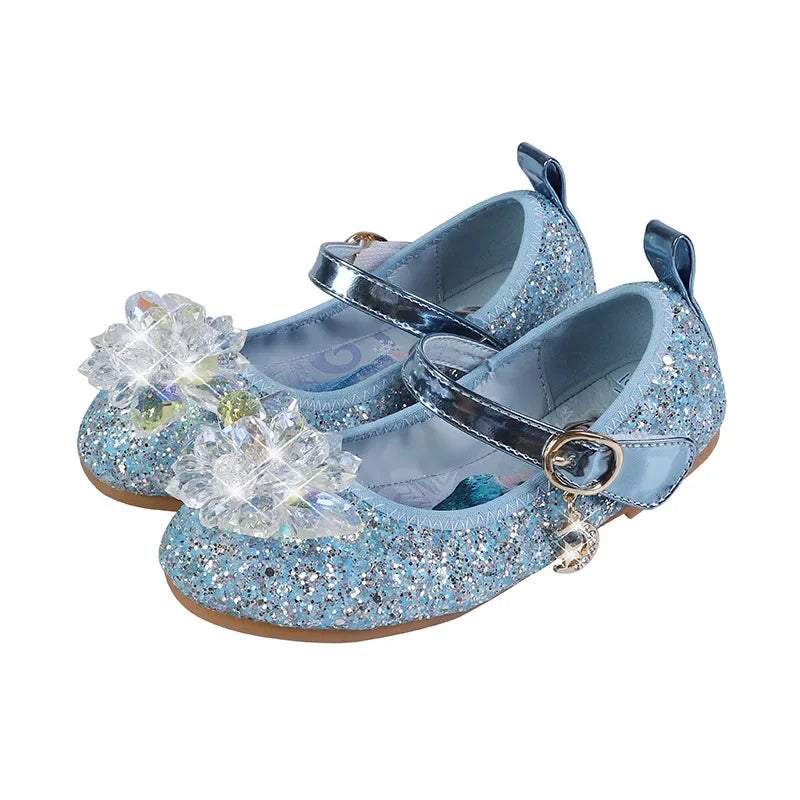New Childrens Single Shoes Girls Elsa Crystal  Versatile Princess Shoes Womens Soft Sole  Anti-Slip Comfortable Kids Dance Shoes