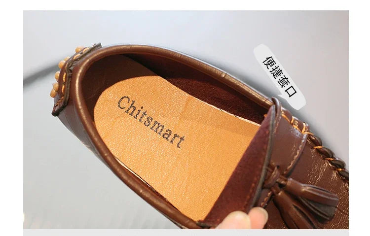 Children Moccasin Shoes Boys Flats Loafers Non-slip Tassels Cute Kids Casual Leather Shoes Soft Slip-on Pleated Solid Color 2023