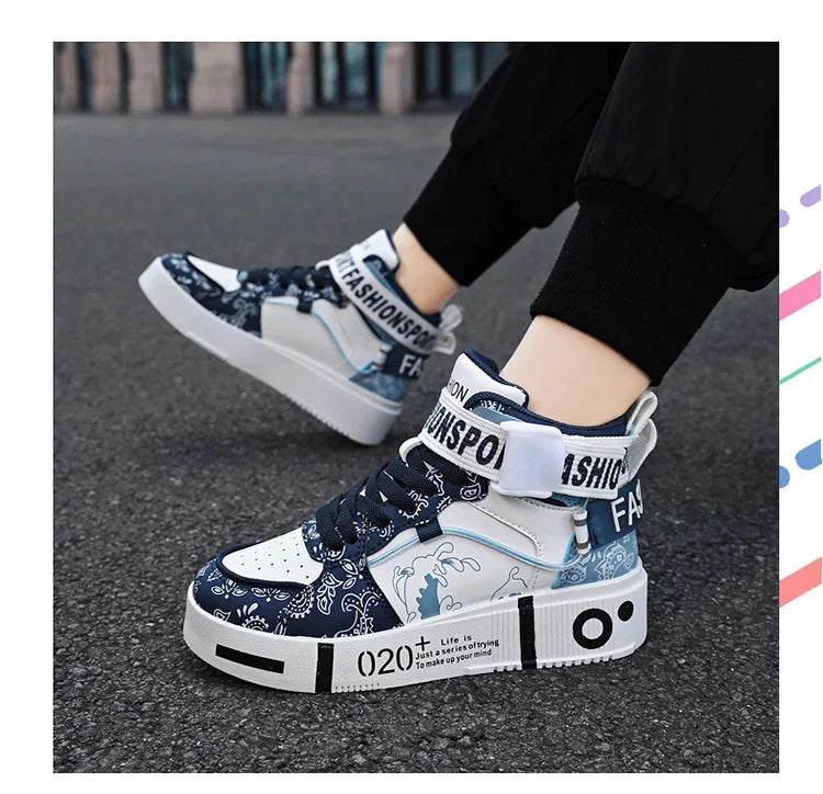 Brand Kids Board Shoes High Top Sports Shoes Boys Fashion Basketball Sneakers Leisure Girls Flats Children Casual Walking Shoes