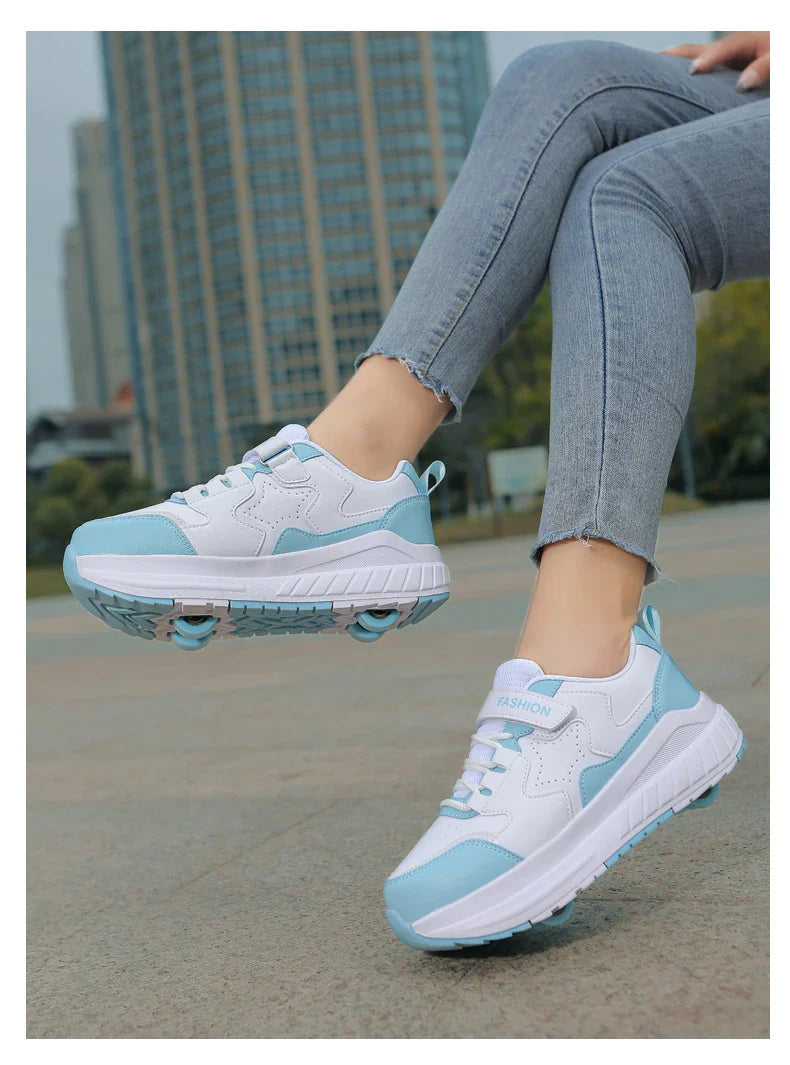 Kids Roller Skate Shoes Fashion Casual Sports Children 4-Wheels Sneakers for Boys and Girls Gift Nice Footwear