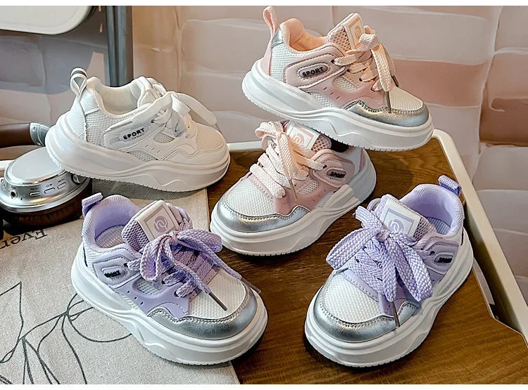 Students Sneakers Soft Sole Girls Running Shoes Mesh Breathable 2025 New Fashion Toddle Children Sports Shoes Non-slip Trendy
