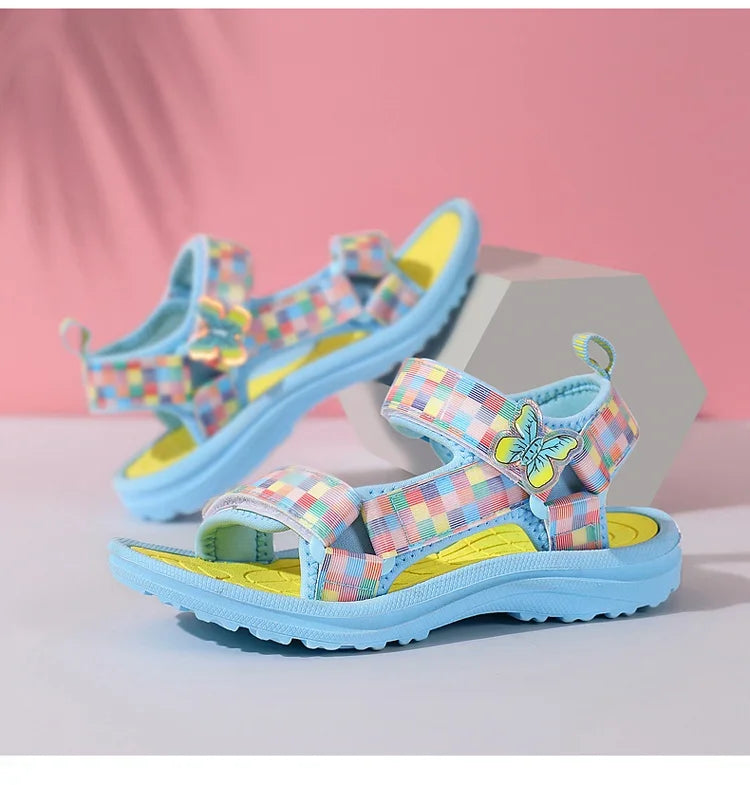 Cute Girls' Pink Soft Sole Flat Sandals Summer Breathable Kids Baby Sport Sandals Outdoor Beach Shoes Walking Size 25-38