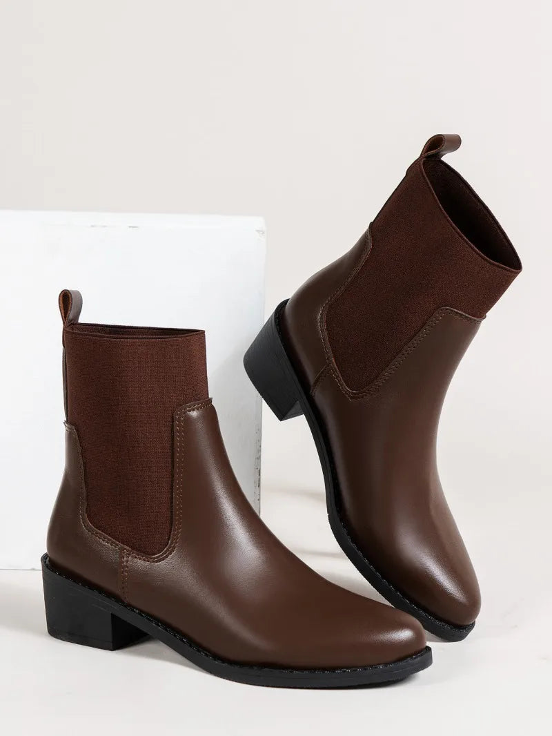 Fashion Boots Women's Short Boots 2023 New Style Thick Heel Chelsea Boots Women's Versatile Elastic Thin Boots Comfortable
