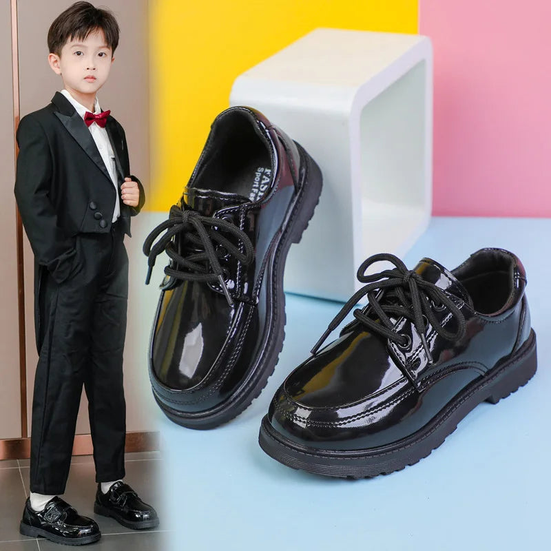 Children School Uniform Shoes Black Matte Glossy Boys Performance Shoes Chic 2025 Spring Autumn Kids Formal Shoes Soft Bottom