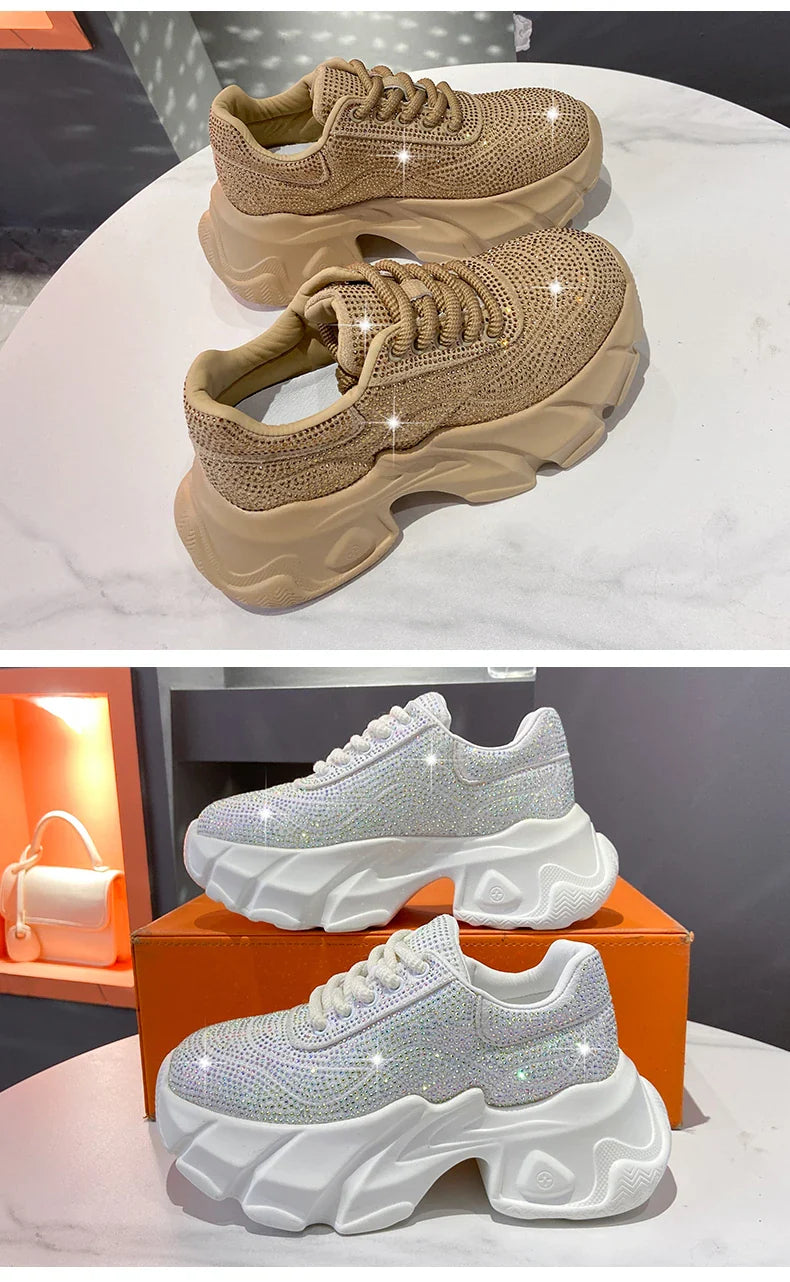Shoes for Women 2024 New Shiny Rhinestone Women's Sneakers Shoes Autumn Korean Fashion Thick Sole Sports Shoes Zapatos De Mujer