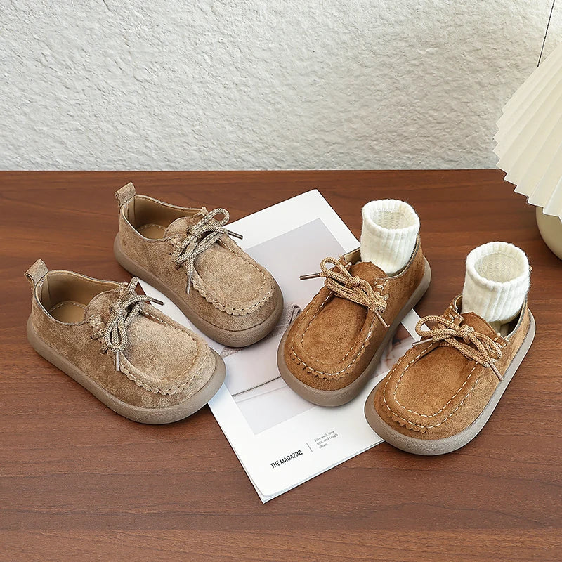 Kids Casual Loafers for Boys Girls 2025 New Autumn Toddler Walking Shoes Non-slip Thick Sole Retro Chic School Outdoor Footwear