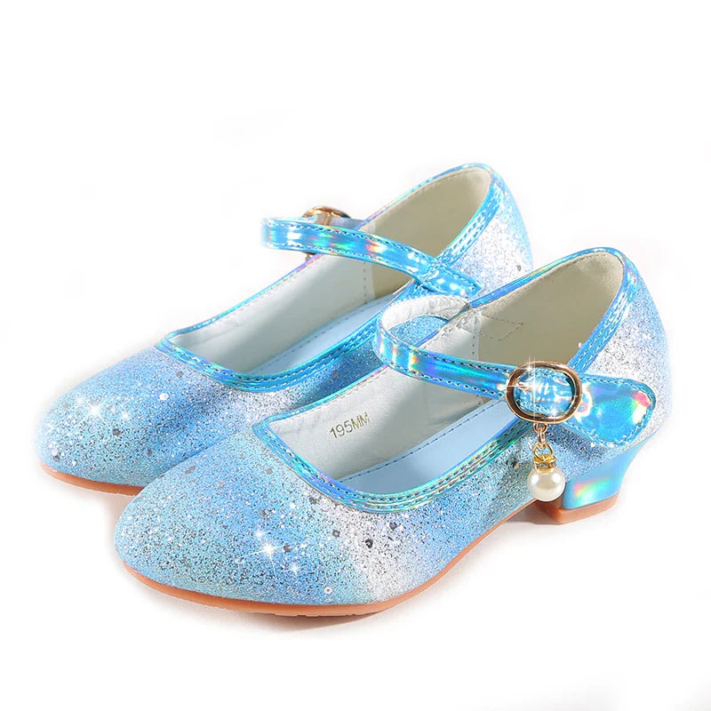 YUNICUS Girls High Heels Princess Shoes Students Children's Single Shoes Little Girl Performance Sequins Glitter Leather Shoes