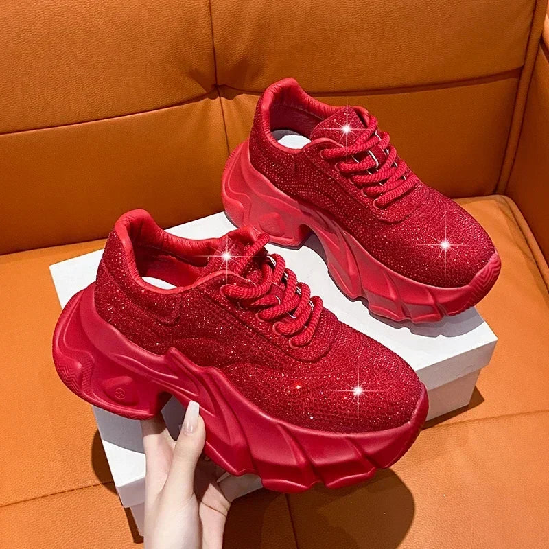 Shoes for Women 2024 New Shiny Rhinestone Women's Sneakers Shoes Autumn Korean Fashion Thick Sole Sports Shoes Zapatos De Mujer